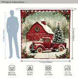 OpenJIT 1/4pcs Christmas Winter Tree Truck House Holly Farmerhouse Red Shower Curtain Set Waterproof Polyester Washable Shower Curtain for Xmas Bathroom or Shower Decor with 12 Hooks Non-slip Bath Mat U-shape Toilet Lid Cover Mat, Christmas Decorations