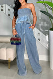 namcoverse Washed Denim Strapless Ruffled Smart Pant Suit