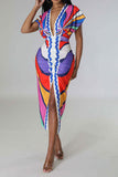 namcoverse Tribal Print Feminine Draped High Split Midi Dress