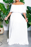 namcoverse Solid Color Off Shoulder Elegant Pleated Swing Maxi Dress