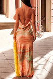 namcoverse Tie Dye Rocking Feather High Split Midi Dress