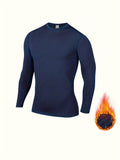 1 Pc Thermal Fusion Men's Base Layer Shirt - Soft, Moisture-Wicking, Long Sleeve, Round Neck, Casual Fit for Running, Training, Hiking, Outdoor Activities - Perfect for Autumn/Winter, Cold Weather, Breathable, Quick-Drying, and Comfortable Wear