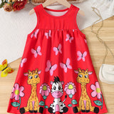 Girls Adorable Cartoon Animal Print Sundress - Super Comfortable & Lightweight, Perfect for Summer Holidays - Playful Tent Dress for Little Fashionistas