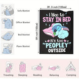 1pc Contemporary Animated Character Print Flannel Throw Blanket, Hypoallergenic Cozy Soft Multipurpose All-Season Knitted Throw for Bed Sofa Nap, Machine Washable, Digital Print Polyester - "I Like to Stay in Bed" Design