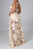 namcoverse Floral Embroidery Glamorous See-Through Maxi Dress