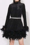 namcoverse Solid Color Retro Feather Patchwork Mini Dress