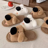 Slippers Mo Dou Fuzzy Dog For Women Winter Autumn Open Toe Home Men Cute Cartoon Plush Unisex