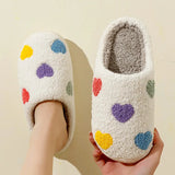 Cute Color Heart Women Slippers Valentines Day Embroidery Fuzzy Romantic Love Comfy Flat Friend Gift Winter Home Shoes 240819