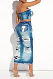 namcoverse Imitation Denim Print On-trend Bandeau Dress Suit