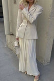 namcoverse Solid Color Notched Lapel Chic Pleated Dress Suit