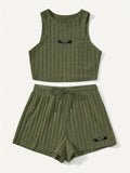 Spring/Summer Essentials: Women's Casual Ribbed Knit Tank Top & Shorts Set | Comfortable, Versatile & Easy Care