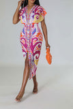 namcoverse Tribal Print Feminine Draped High Split Midi Dress