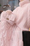 namcoverse Solid Color Knitted Cute Tiered Ruffle Dress Suit