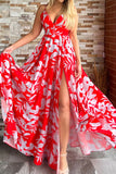 namcoverse Floral Print Sweet V Neck High Split Maxi Dress