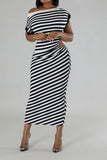 namcoverse Striped Patchwork Boat Neck Classic Cutout Midi Dress