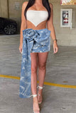 namcoverse 3D Flower Decor Sweet Tie Dye Denim Skirt