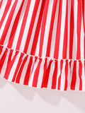 4th of July Girls Striped Spliced Slip Dress - Vibrant Applique, Bow Straps, Non-Stretch Polyester Material, Machine Washable, Regular Fit, Casual Style for Independence Day Celebration - Summer Season, Woven, No Sheer