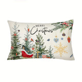 Rustic Christmas Tree Throw Pillow Cover - Merry Christmas Farmhouse Decor, Zip Closure, Hand Washable, Polyester - Perfect for Couch, Sofa, Living Room & Bedroom - 11.8"x19.7" or 17.7"x17.7" (Pillow Not Included)