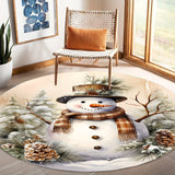 1pc Festive Christmas Snowman Round Area Rug - Soft, Lightweight, Machine Washable, Non-Slip Knit Fabric Polyester Bath Rug with 1.1cm Thickness - Perfect for Living Room, Bedroom, Chair Mat, Home & Hotel Flooring Decoration, Holiday Season Decor