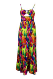 namcoverse Feather Print Colorful Tiered Ruffle Maxi Dress