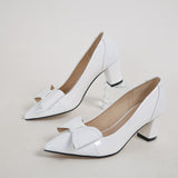 Women's Bowknot Chunky High Heels, Fashion Pointed Toe Slip On Pumps, All-Match Office Work Shoes