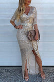 namcoverse Sequined V Neck Glamorous Maxi Dress