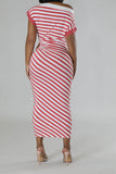 namcoverse Striped Patchwork Boat Neck Classic Cutout Midi Dress