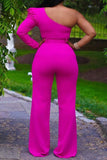 namcoverse Solid Color One Shoulder Elegant Jumpsuit Wih Belt