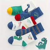 10 Pairs Of Boy's Adorable Cartoon Dinosaur Pattern Crew Socks, Comfy Breathable Casual Soft Socks For Kids Outdoor Activities