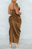 namcoverse Solid Color Elegant Ruffle Midi Dress