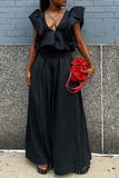 namcoverse Solid Color Ruffles Romantic Wide Leg Pant Suit