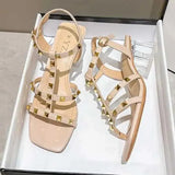 Sandals Beige High Heel Fashion Womens Shoes  Large Medium Black Luxury Summer New Stud Girls Comfortable Low Roman H240328540Y