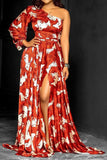 namcoverse Abstract Print One Shoulder Sweet High Split Maxi Dress