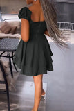 namcoverse Solid Color Urban Layered Pleated Mini Dress