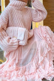 namcoverse Solid Color Knitted Cute Tiered Ruffle Dress Suit