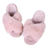 Slippers Comwarm Fashion Furry House Slippers Women Fluffy Fur Flip Flops Bedroom Fuzzy Flats Slippers Thick Sole Cross Band Indoor Shoes