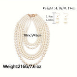 Women's Faux Pearl Beaded Necklace Multilayer Sweater Chain Jewelry