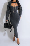 namcoverse Solid Color Hooded Stylish Bodycon Midi Dress