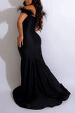 namcoverse Solid Color Feather Trim Festive High Split Maxi Dress