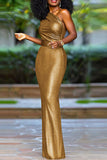 namcoverse Metallic Luxe One Shoulder Split Back Maxi Dress