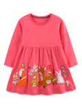 Pure Cotton Girl's Animal Pattern Long-Sleeve Dress, Spring & Summer Casual A-line Dresses, Gift