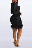 namcoverse Sequined Luxe Feather Hem Mini Dress