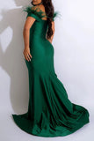 namcoverse Solid Color Feather Trim Festive High Split Maxi Dress