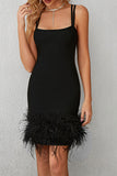 namcoverse Solid Color Elegant Feather Patchwork Mini Dress