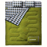 XXL Queen Size 2 Person Flannel Double Sleeping Bag with 2 Pillows - Ultra-Warm, Waterproof, and Spacious for Cold Weather Camping - Ideal for Adults and Couples