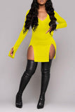 namcoverse Solid Color High Split Party Bodycon Mini Dress