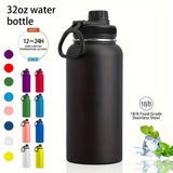 1pc 32oz Stainless Steel Insulated Water Bottle - Double Wall Vacuum, Leakproof Spout Lid, Perfect for Sports, Outdoor Activities, Holiday Gifts, and Everyday Use