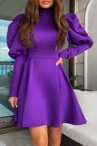 namcoverse Solid Color Puff Sleeve Pretty A-Line Mini Dress