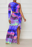 namcoverse Tie Dye Colorful Ruffle Asymmetric Maxi Dress