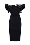 namcoverse Beaded Decor Elegant Ruffle Sleeve Midi Dress